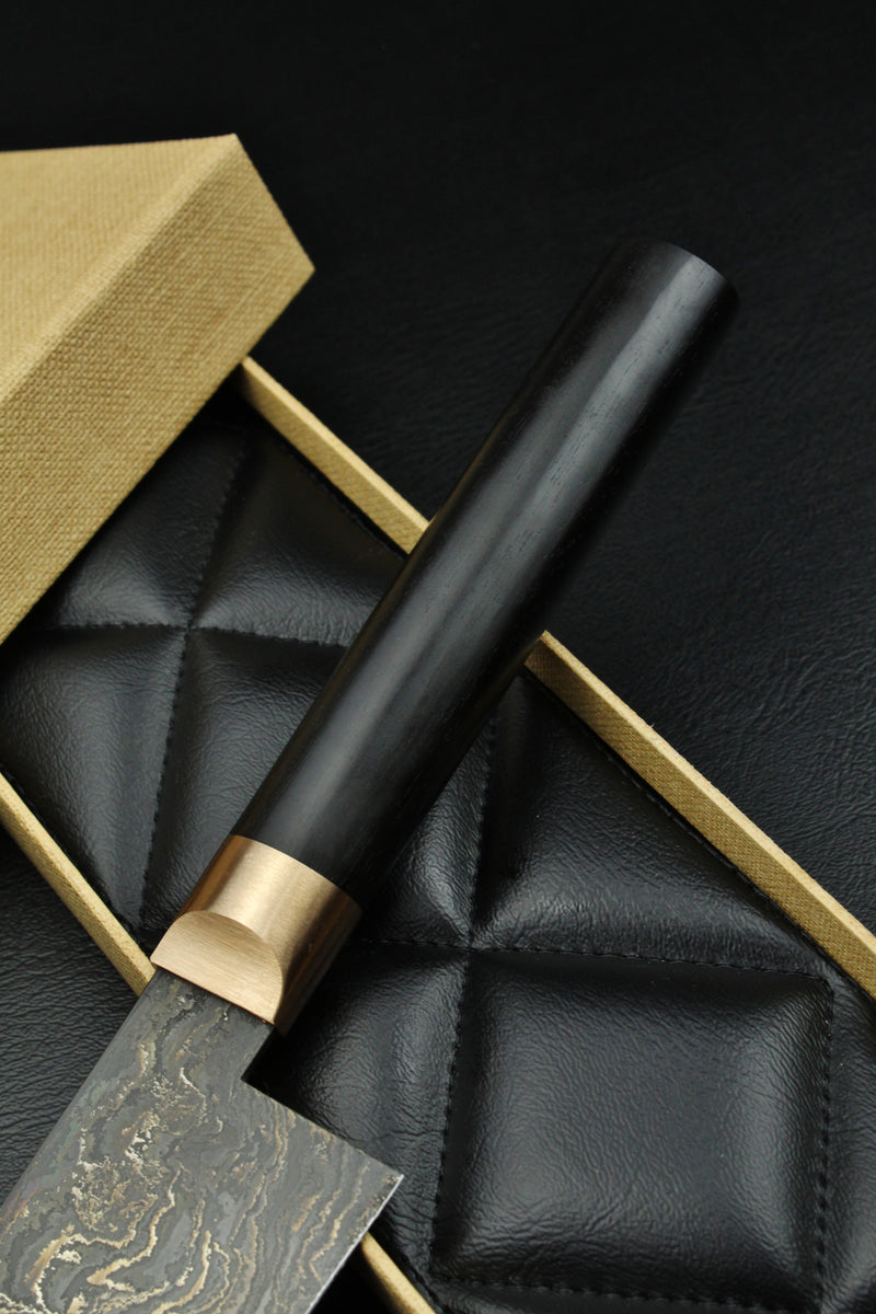 Damascus Santoku Black Ebony HK Patina