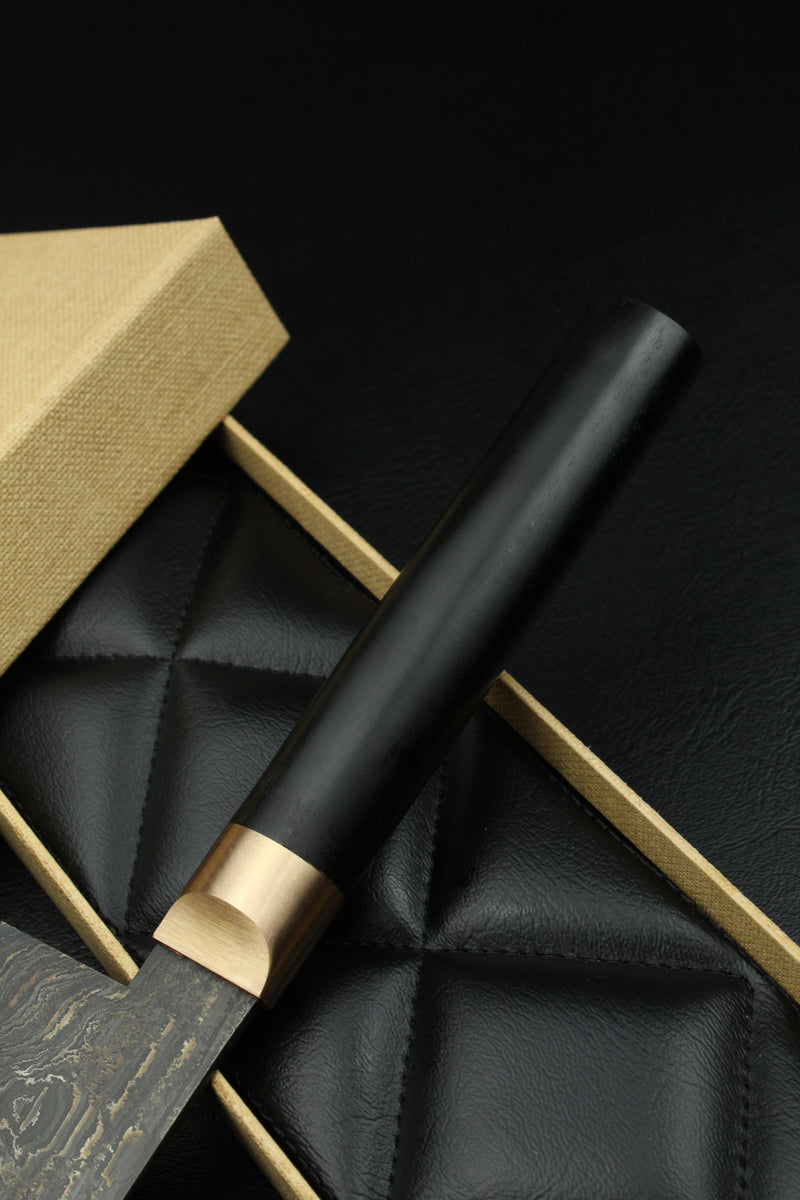 Damascus Santoku Black Ebony HK Patina