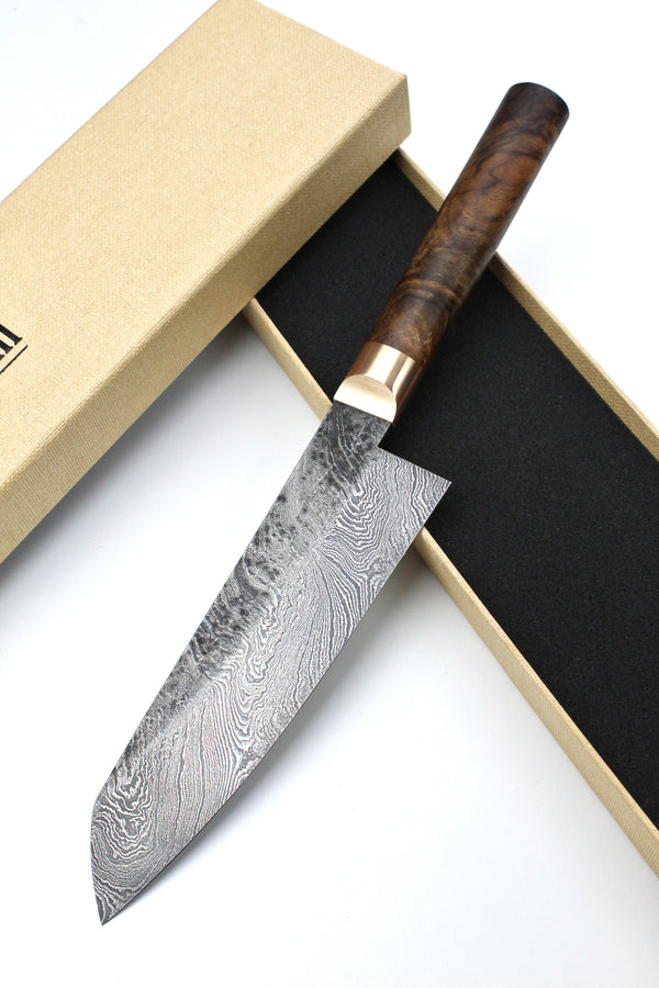 Damascus Santoku 320L Torsion Walnut